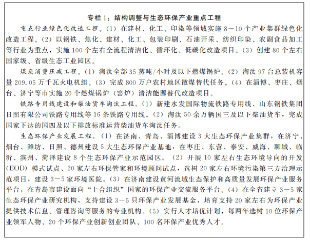 专栏1:结构调整与生态环保产业重点工程 专栏1:结构调整与生态环保产业重点工程